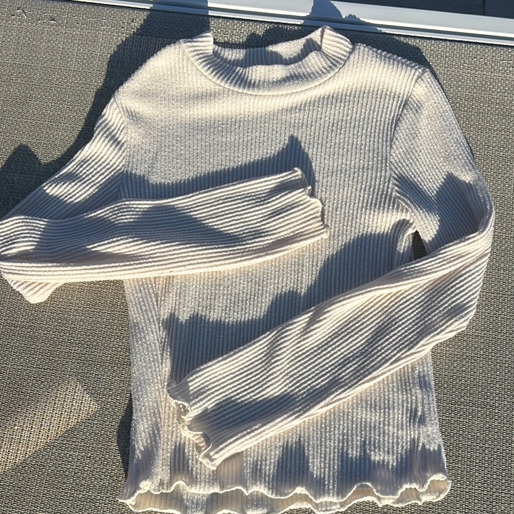 Full Tilt Cream Ribbed Long Sleeve Hoodie
